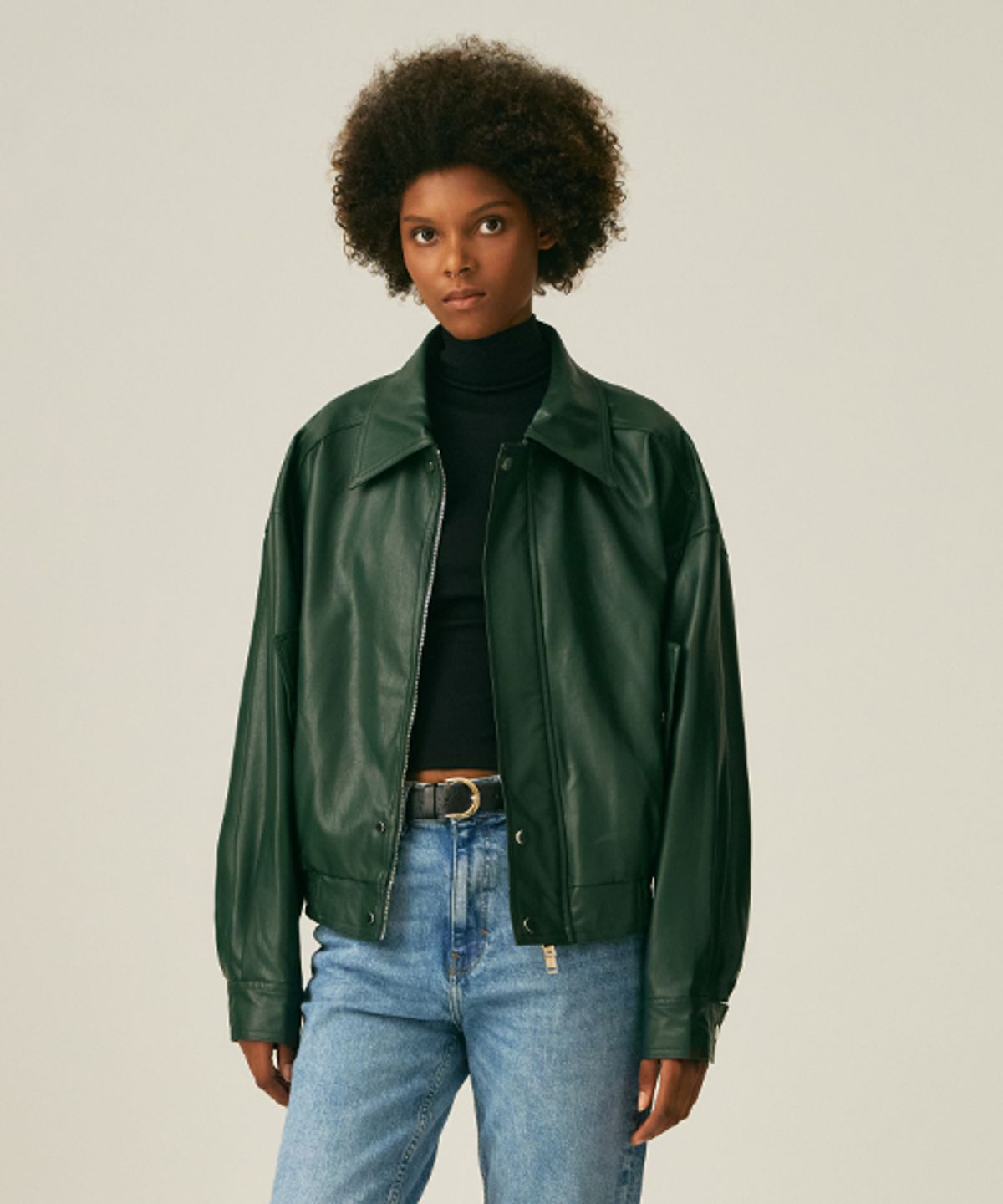 레이디 볼륨(LADY VOLUME) 9132# VINTAGE LEATHER JACKET_GREEN
