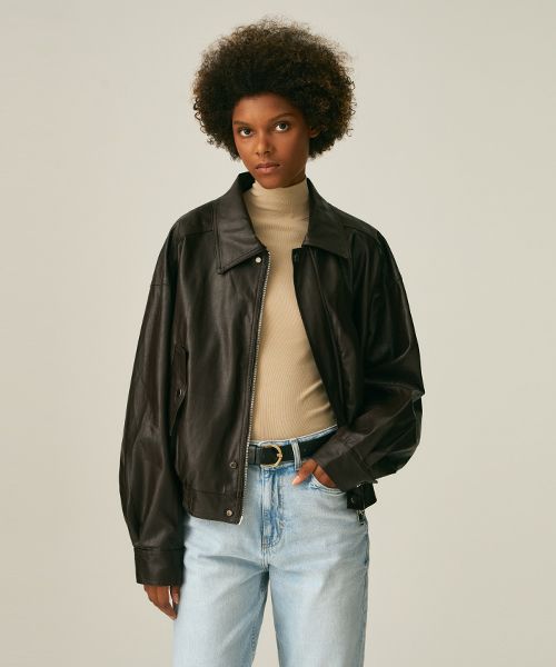Women's Leather Jacket leather biker jacket dark brown Vale