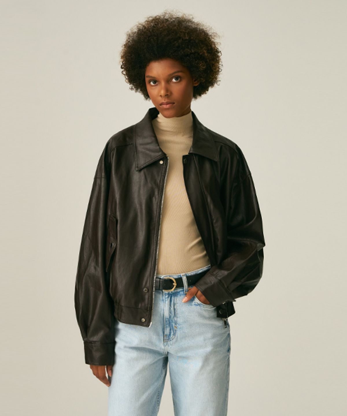레이디 볼륨(LADY VOLUME) 9132# VINTAGE LEATHER JACKET_BROWN