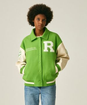 (UNISEX)60100-1 WOOL VARSITY JACKET_LIGHT GREEN