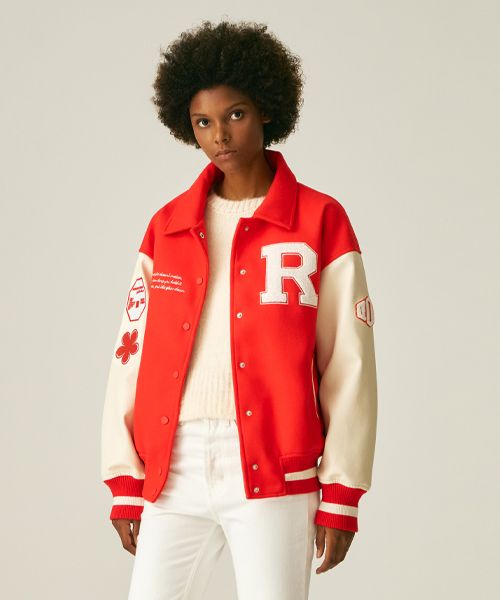MUSINSA | LADY VOLUME (UNISEX)60100-1 WOOL VARSITY JACKET_ORANGE