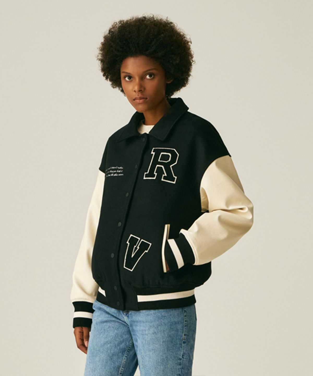 레이디 볼륨(LADY VOLUME) (UNISEX)60100 WOOL VARSITY JACKET_BLACK