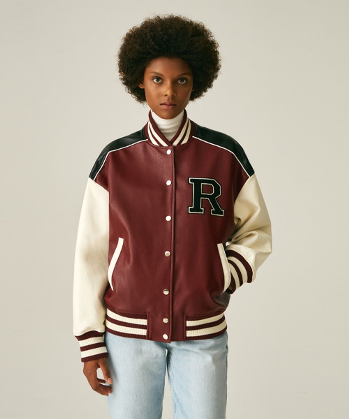 레이디 볼륨(LADY VOLUME) 9112 VARSITY LEATHER JACKET_WINE