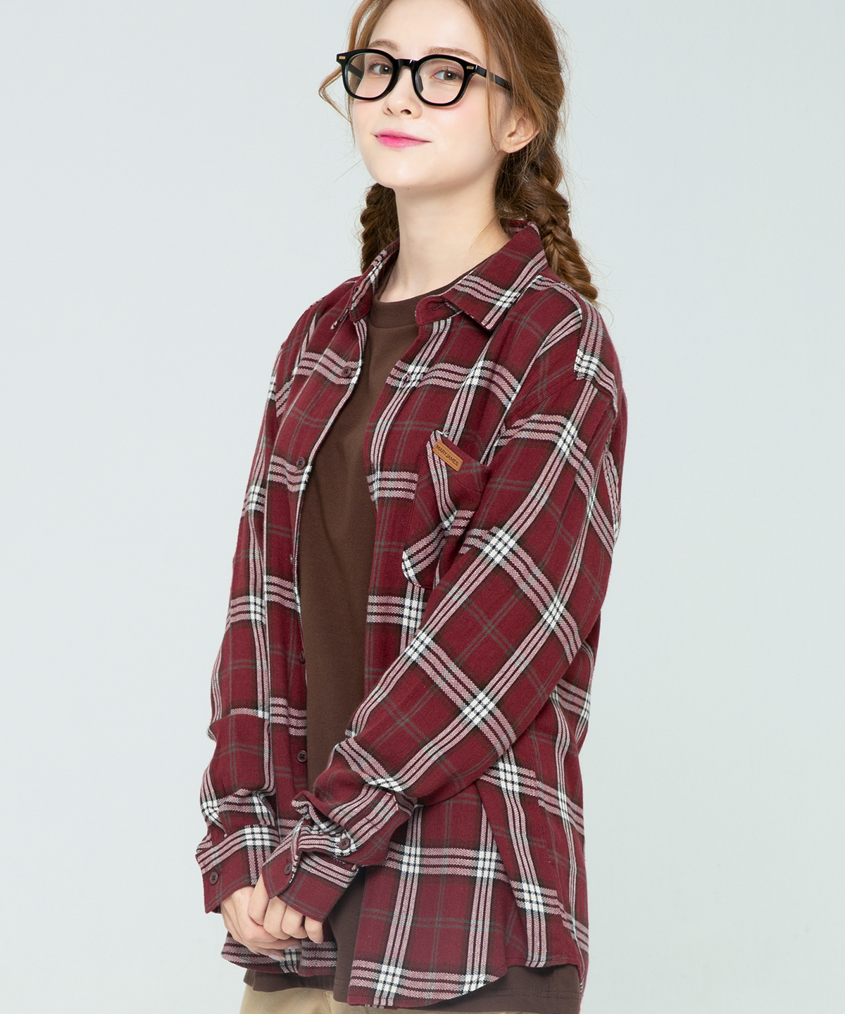 메리제임스(MARYJAMES) [남녀공용] OVERSIZE PATERSON CHECK SHIRTS - BURGUNDY