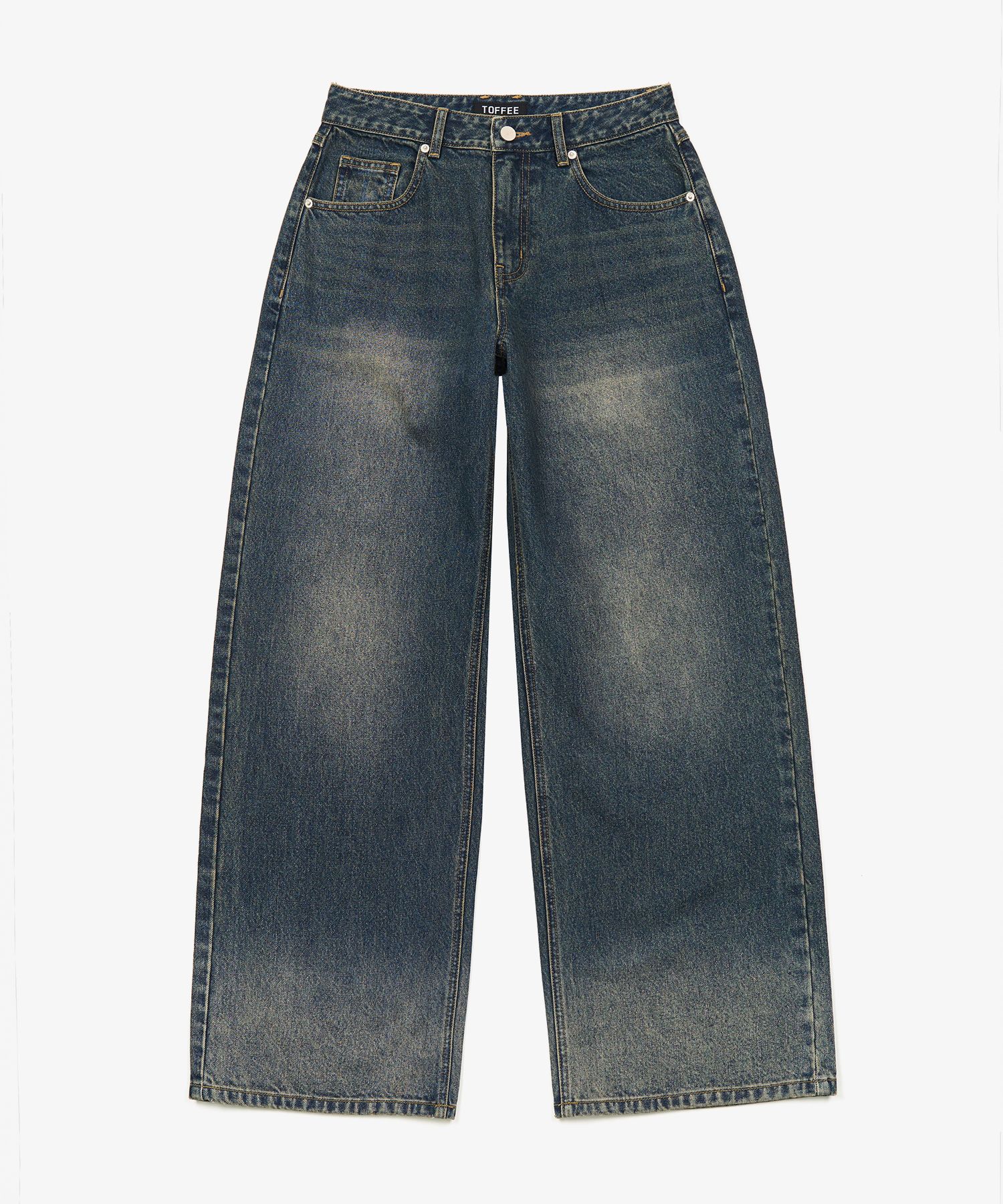 MUSINSA | TOFFEE Low Rise Wide Denim Pants (WASHED INDIGO)