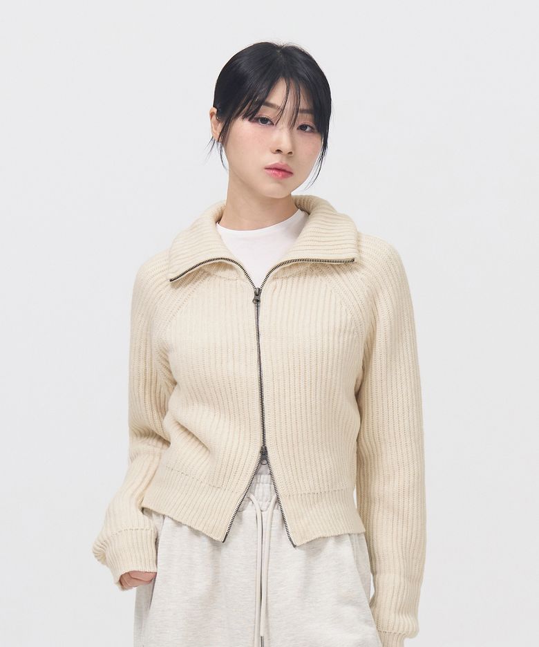 W 투웨이 카라 크롭 니트 집업 (IVORY)