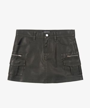 W 워시드 PU 레더 미니 스커트 (DARK BROWN)