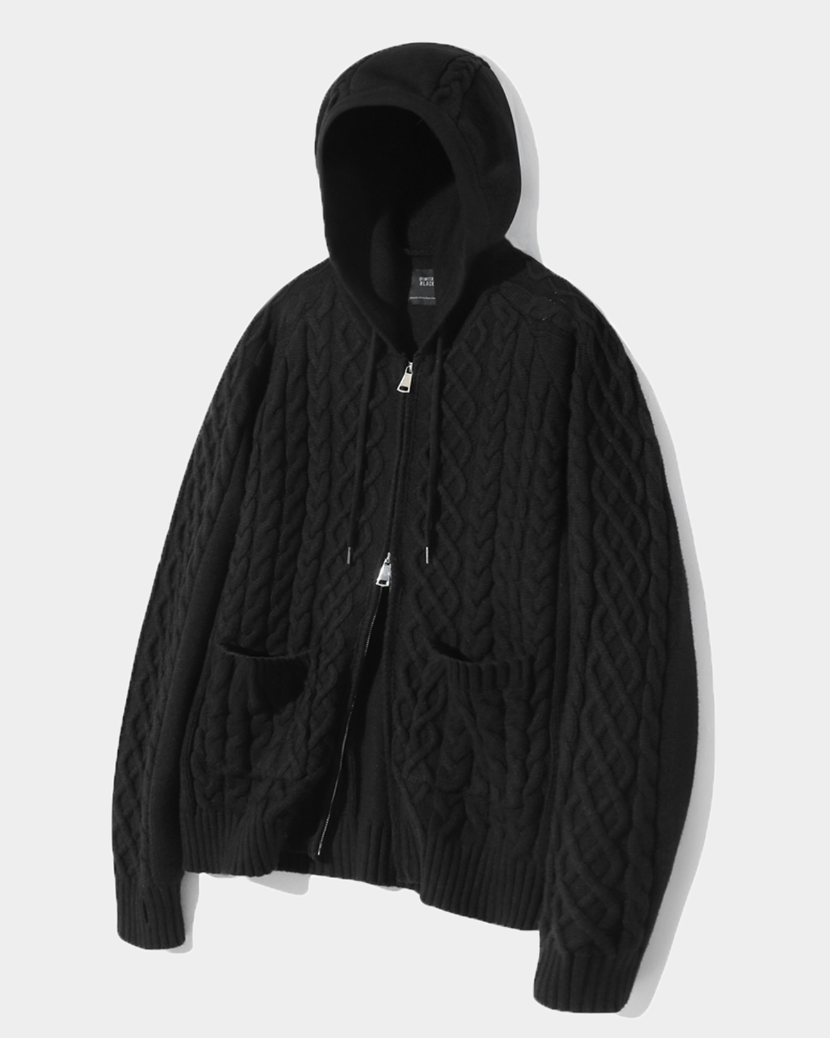2WAY HEAVY WEIGHT CABLE KNIT HOODY ZIP-UP_BLACK - 디미트리