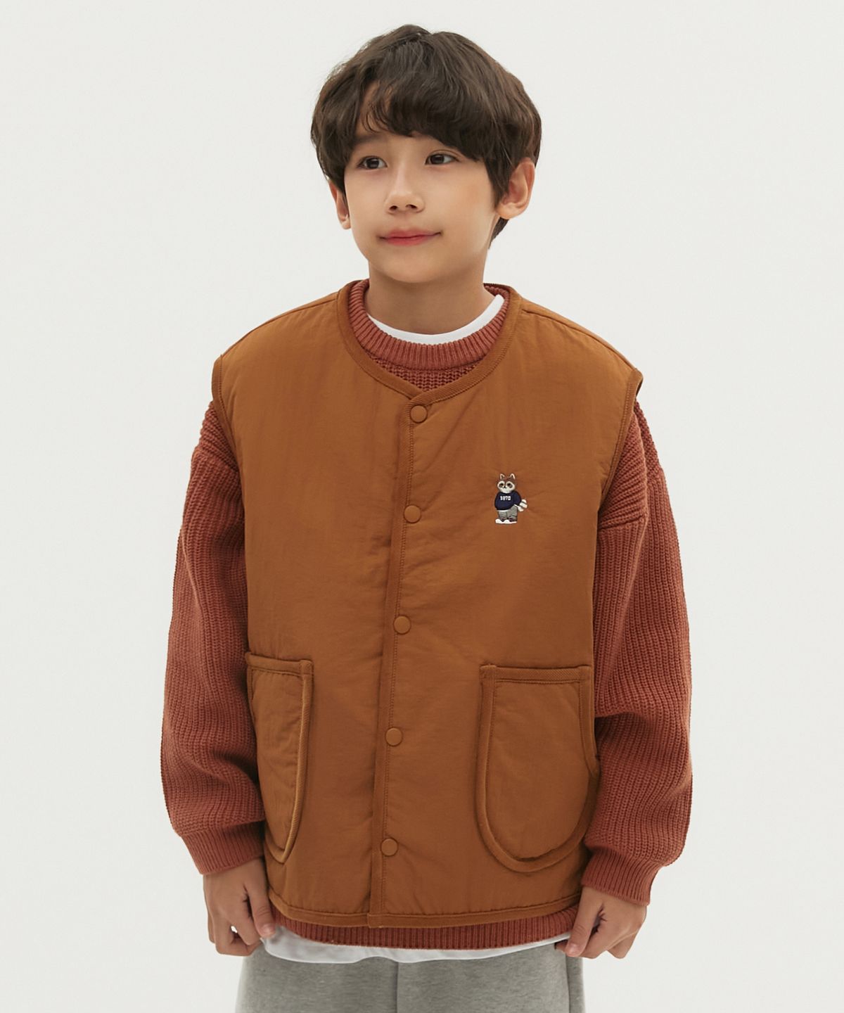 테이크이지 키즈(TAKEASY KIDS) 라쿠 패딩 오버 베스트(브라운)