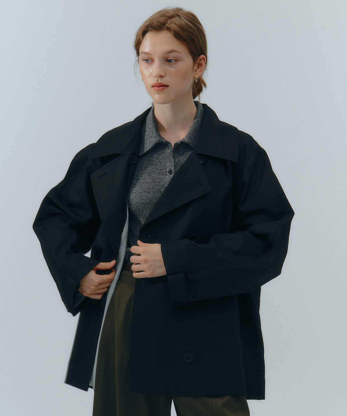 러브어스유(LOVEUSU) Recycled double trench Jacket (black)