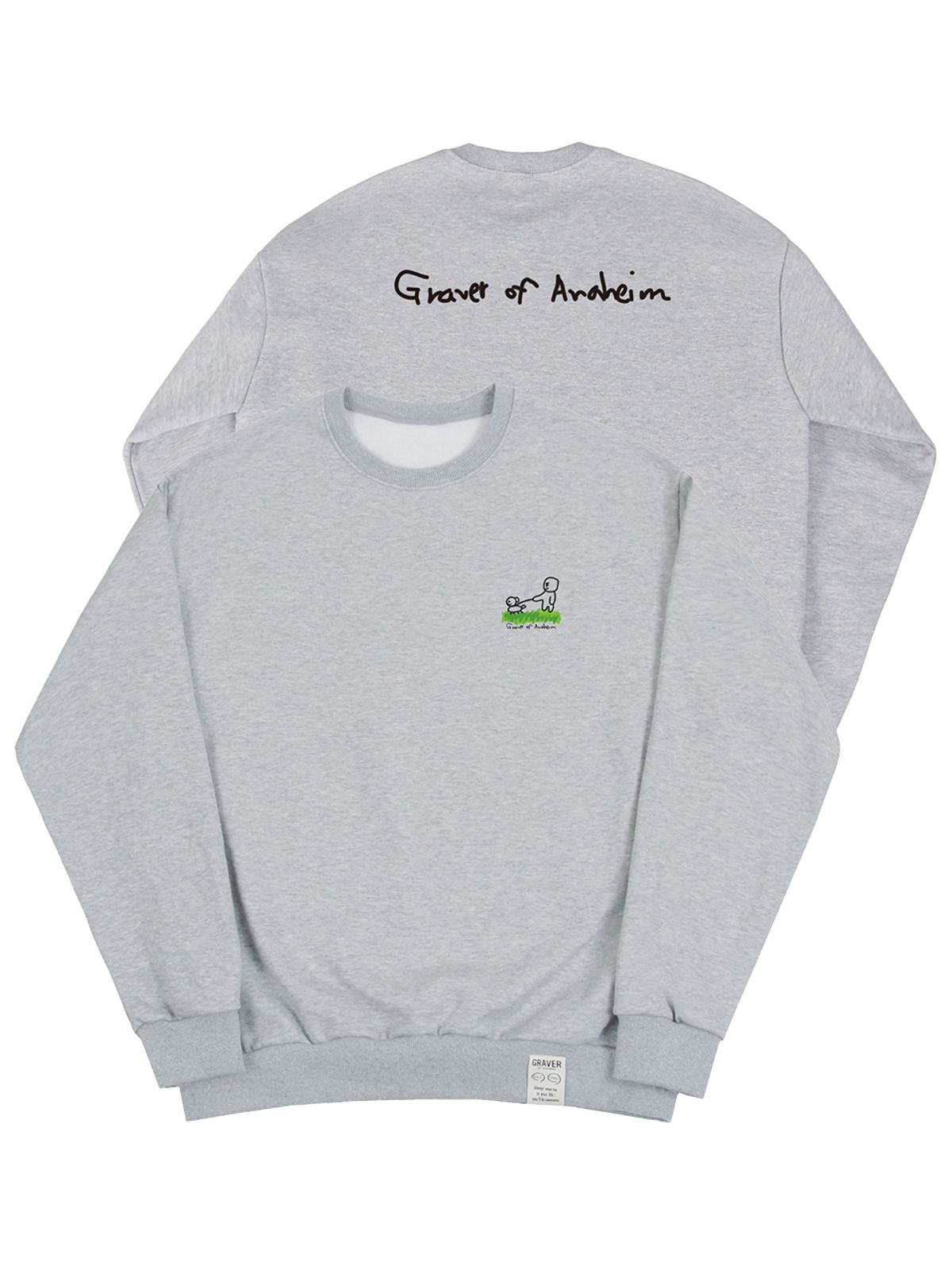 그레이버(GRAVER) [UNISEX]휴먼 퍼피 워크 백로고 맨투맨_그레이