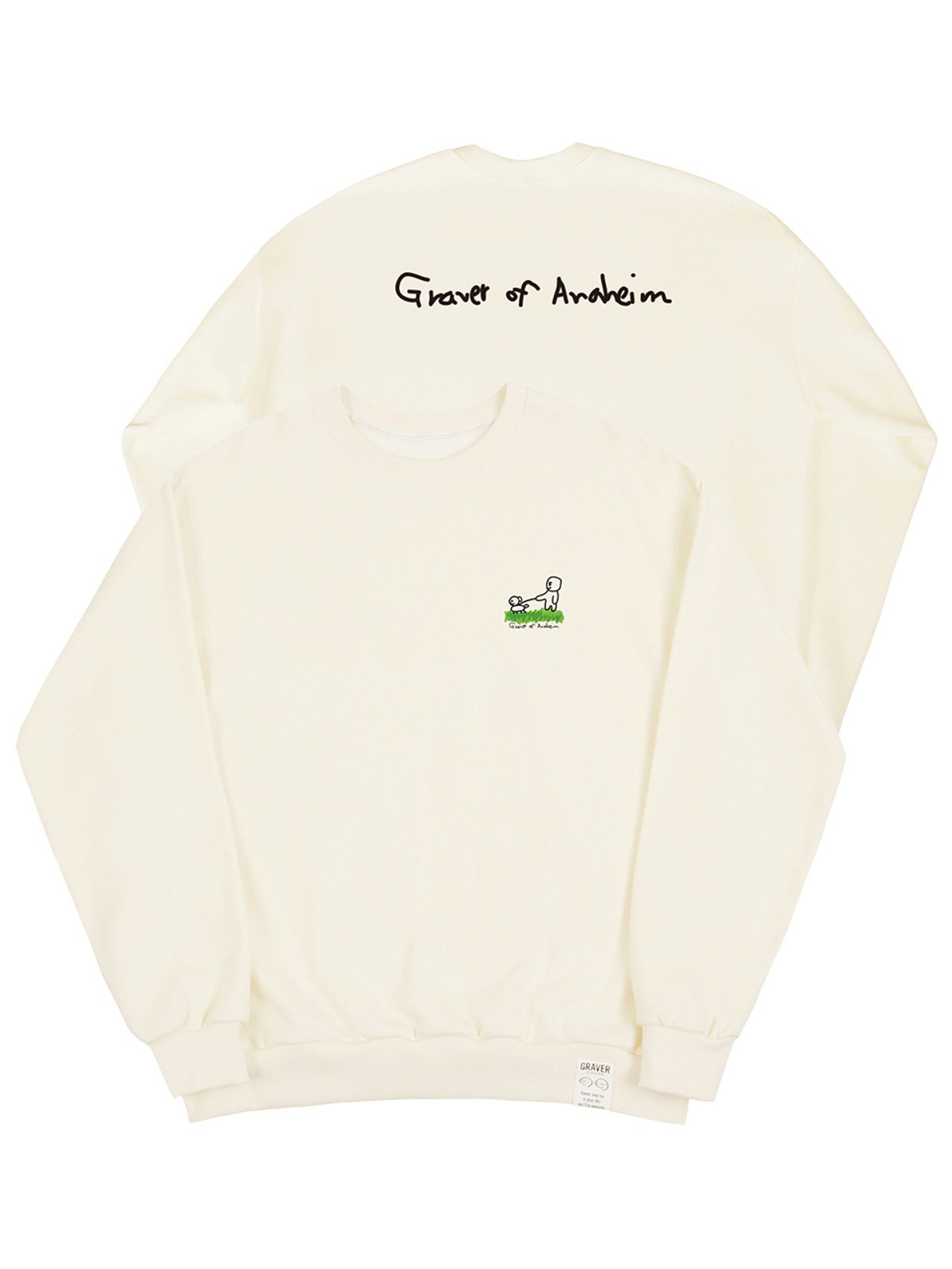 그레이버(GRAVER) [UNISEX]휴먼 퍼피 워크 백로고 맨투맨_크림
