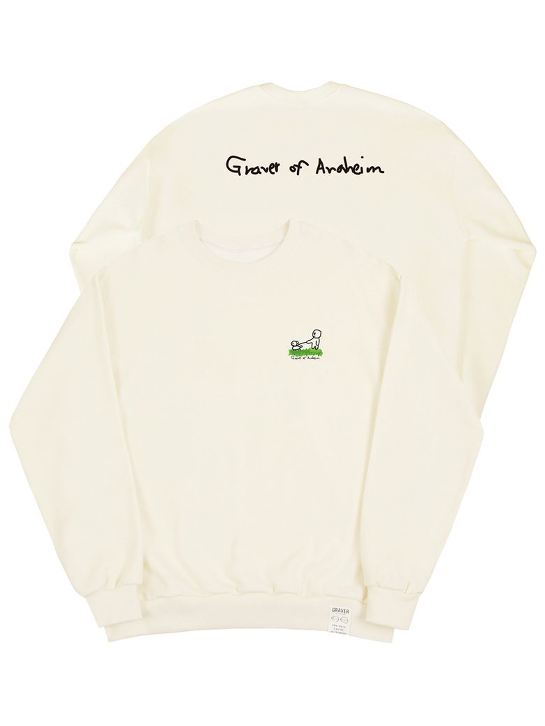 [UNISEX]휴먼 퍼피 워크 백로고 맨투맨_크림