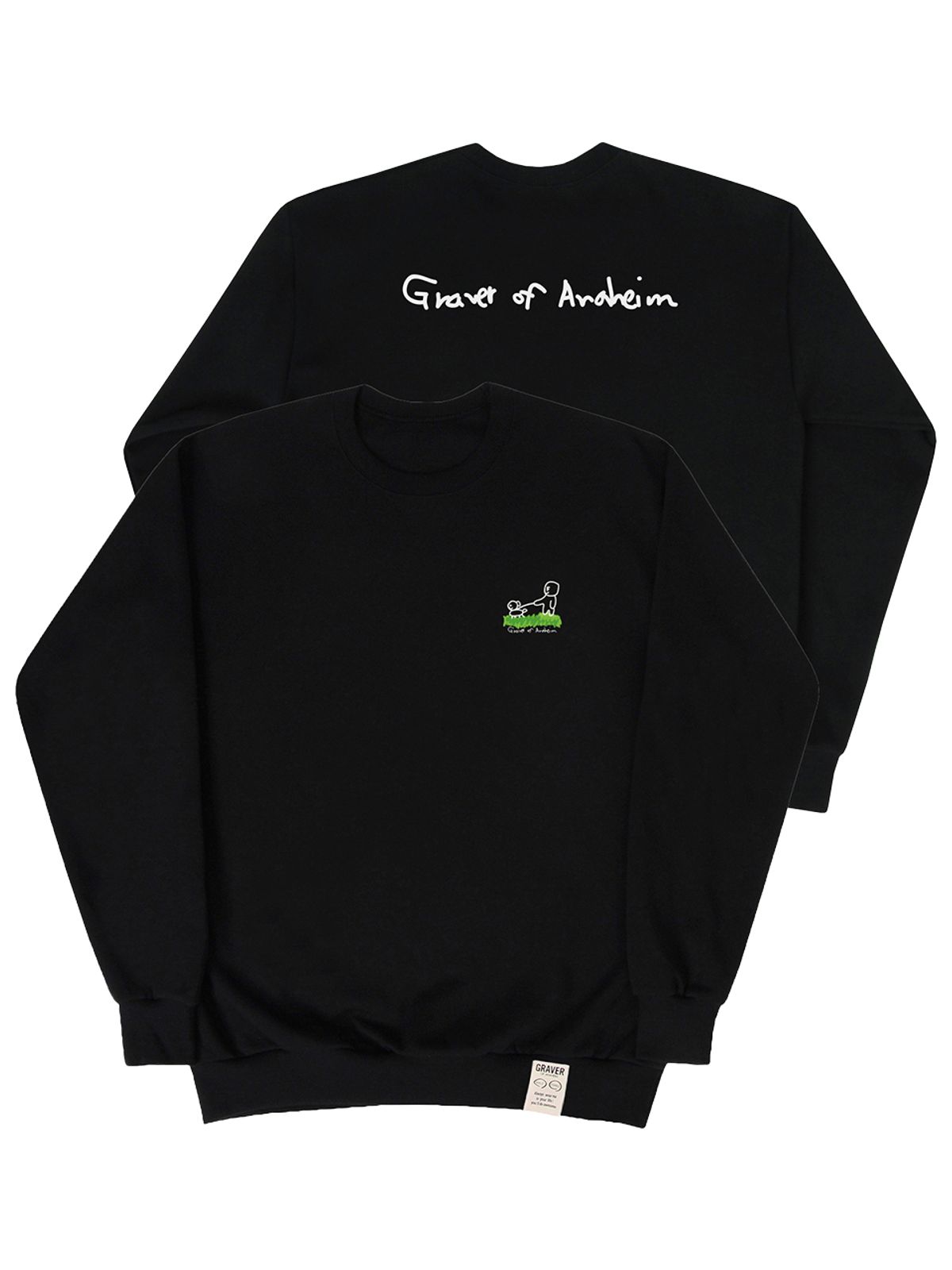 그레이버(GRAVER) [UNISEX]휴먼 퍼피 워크 백로고 맨투맨_블랙