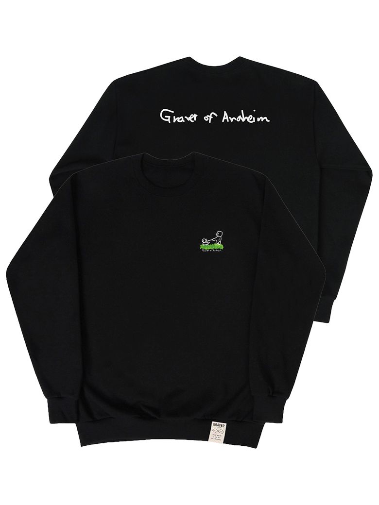[UNISEX]휴먼 퍼피 워크 백로고 맨투맨_블랙
