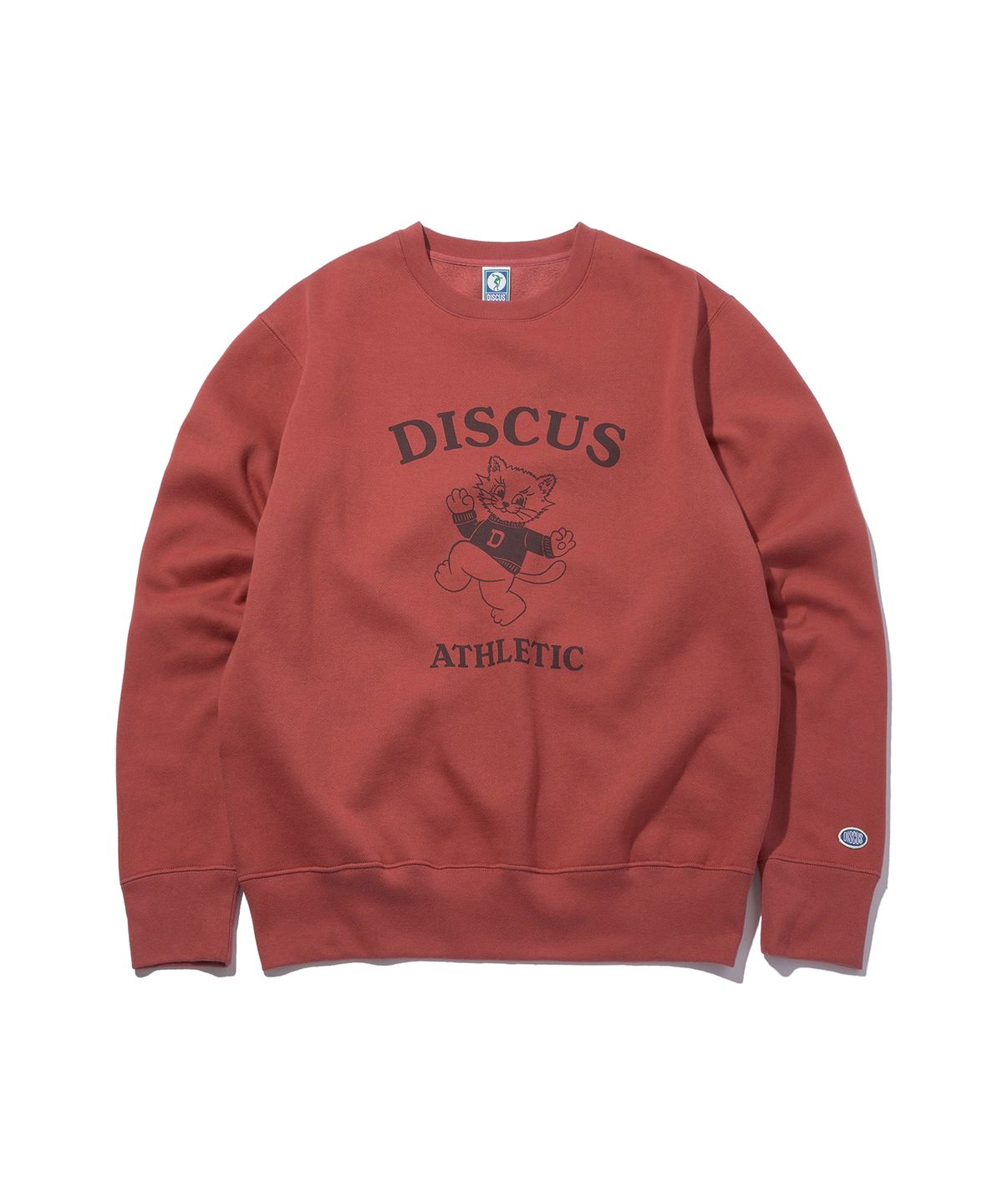 디스커스 애슬레틱(DISCUS ATHLETIC) 기모 레귤러 핏 고양이 스웨트 셔츠 브릭 레드