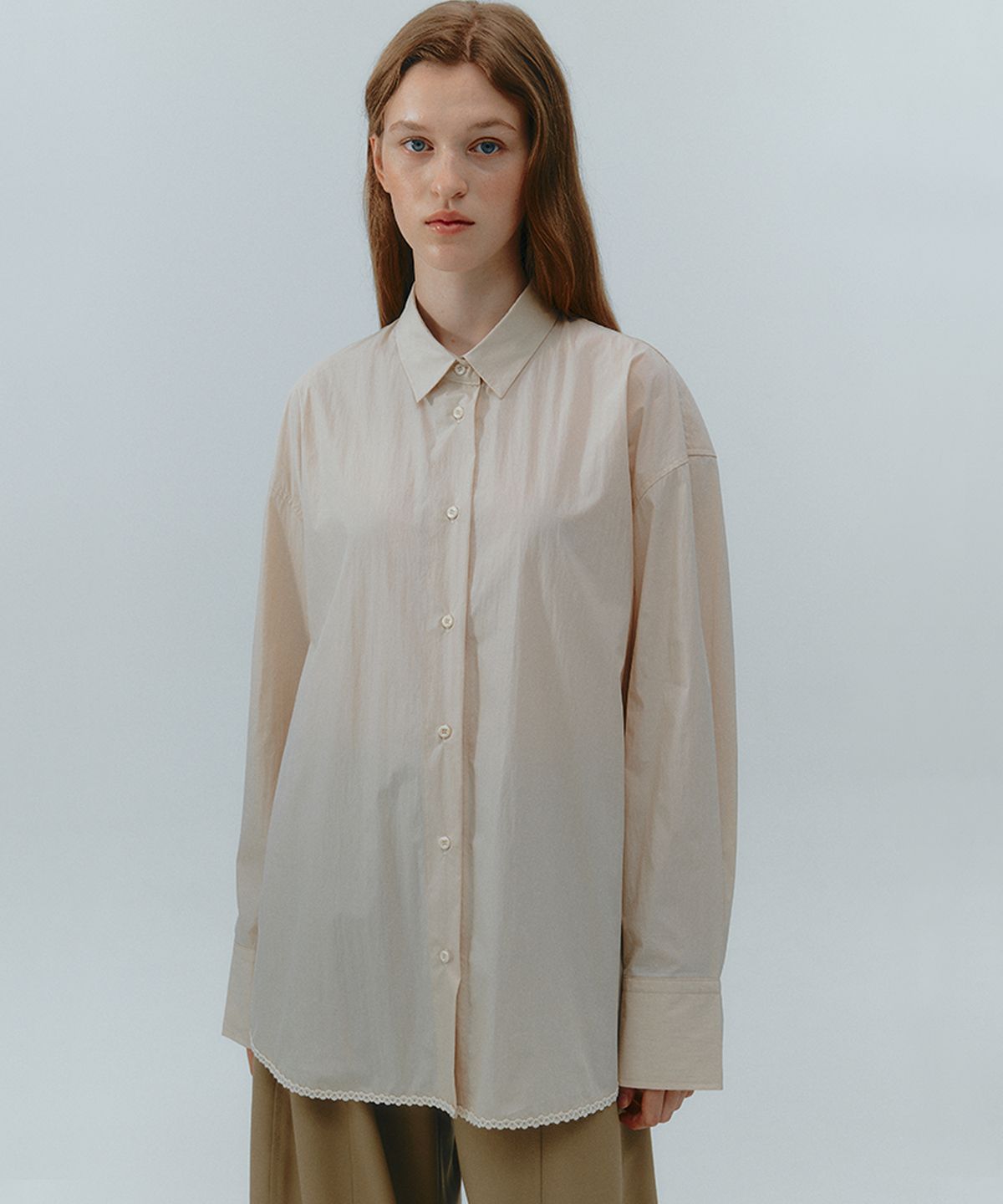 러브어스유(LOVEUSU) Lace Cotton Shirt (beige)