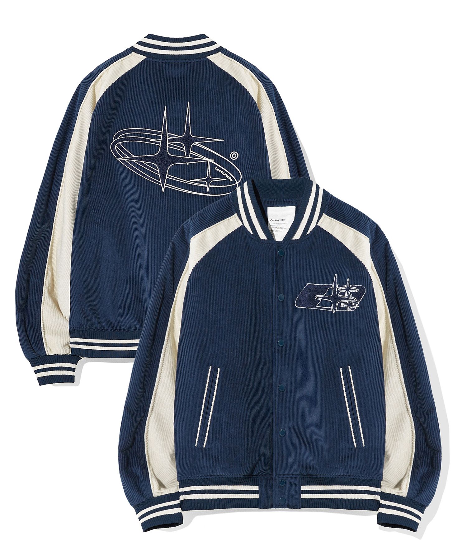 MUSINSA公式 | Codegraphy Corduroy Color Varsity Jacket_Navy