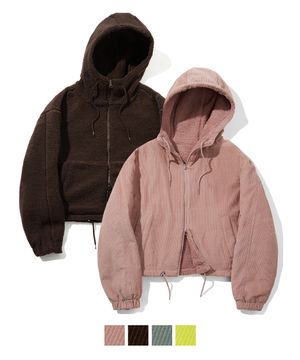 (우먼) 코듀로이 리버시블 플리스 크롭 후드집업_4color
