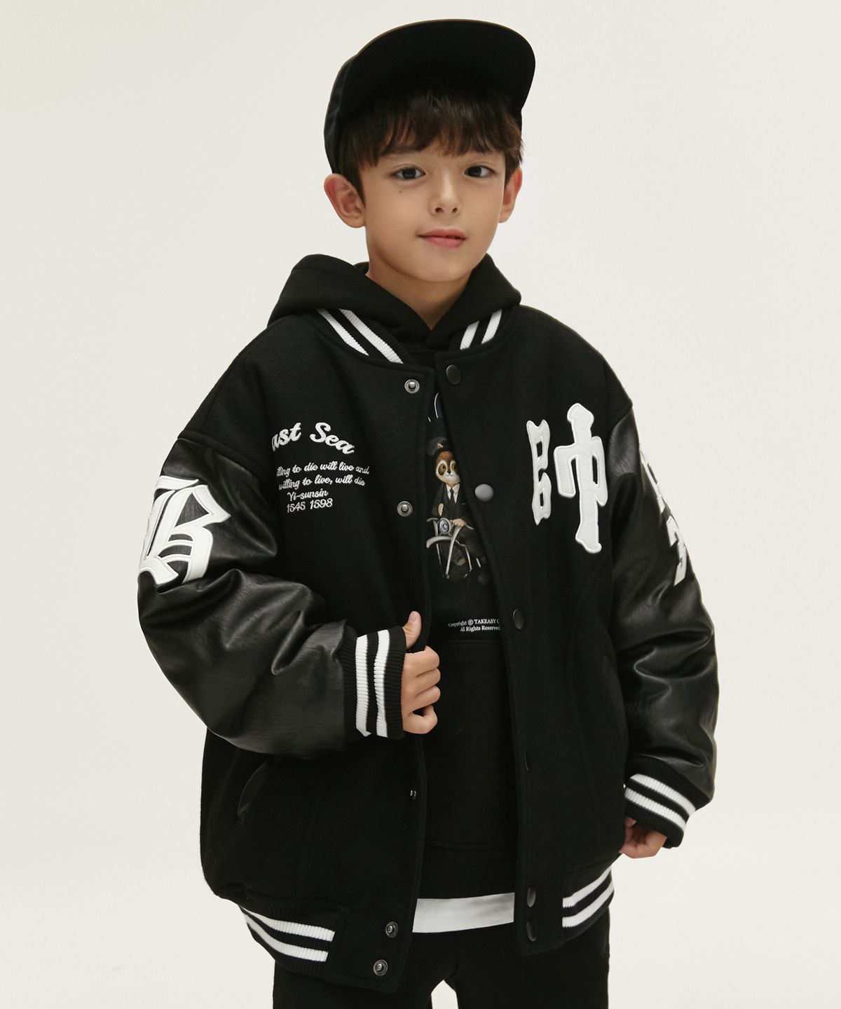 테이크이지 키즈(TAKEASY KIDS) 울 바시티 자켓(블랙)