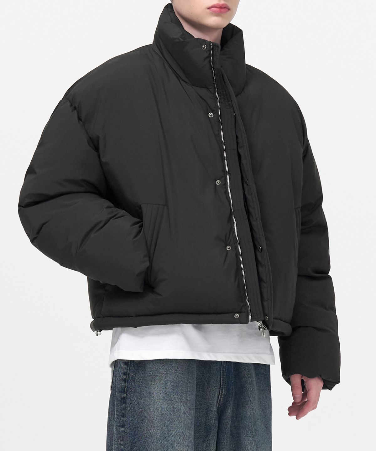 토피(TOFFEE) 논 퀼팅 크롭 패딩 점퍼 (BLACK)