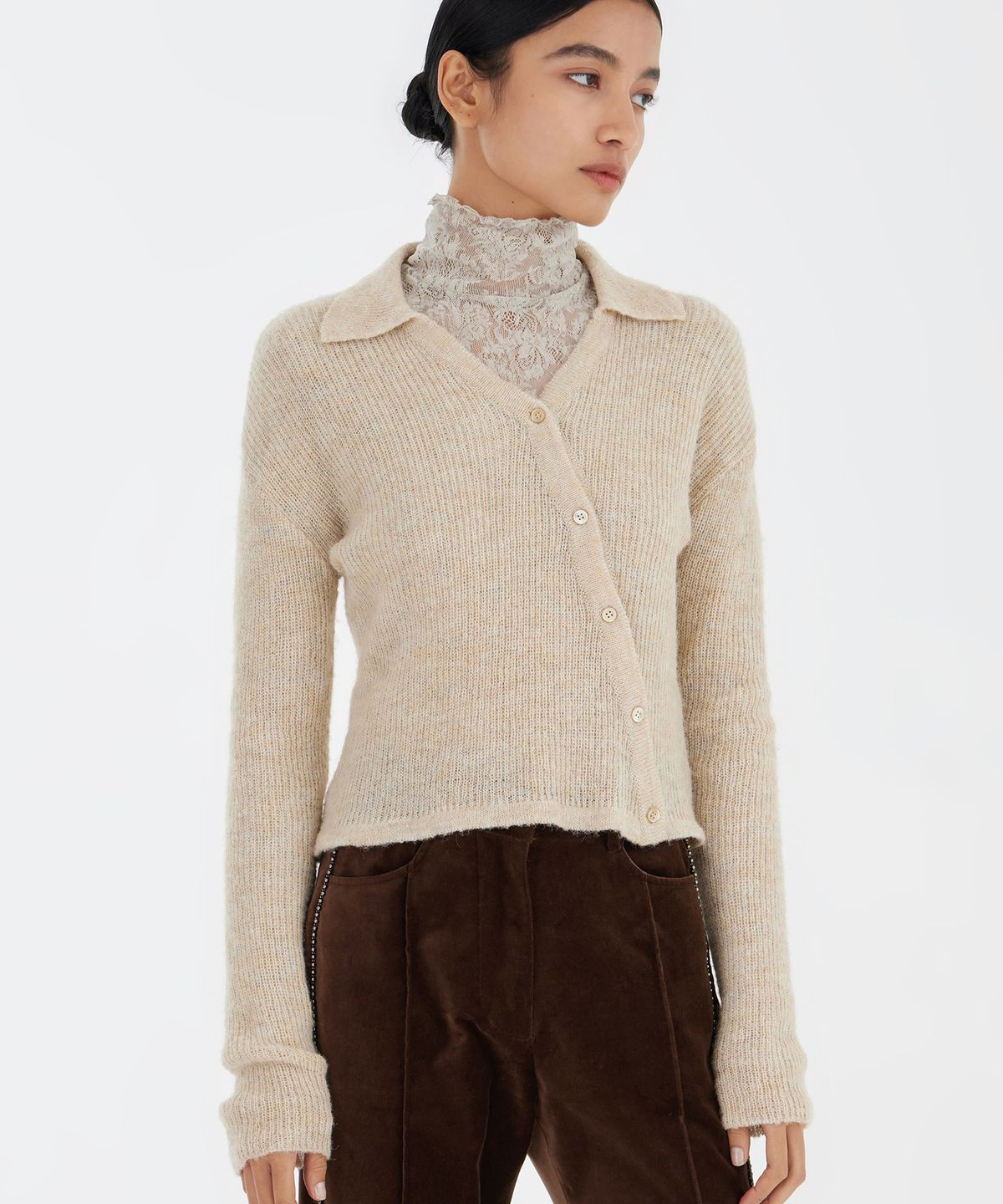 유스(YOUTH) Asymmetric Knit Shirt - Melange Ivory