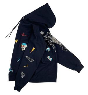 올드스쿨 빈티지 자수 오버핏 후드(블랙)