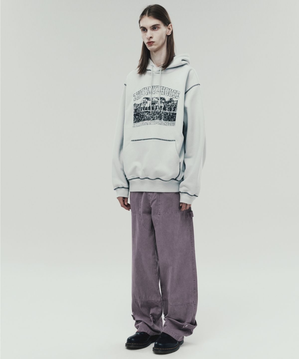 더바이닐하우스(THEVINYLHOUSE) DYED DOUBLE KNEE PANTS PURPLE (VH2DFUPA10A)