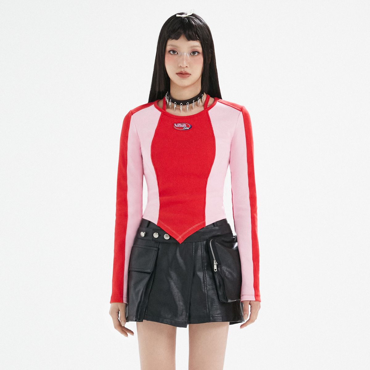 라라폭스(LALAFOX) STRAP COLOR BLOCK T-SHIRT PINK BP3CL004