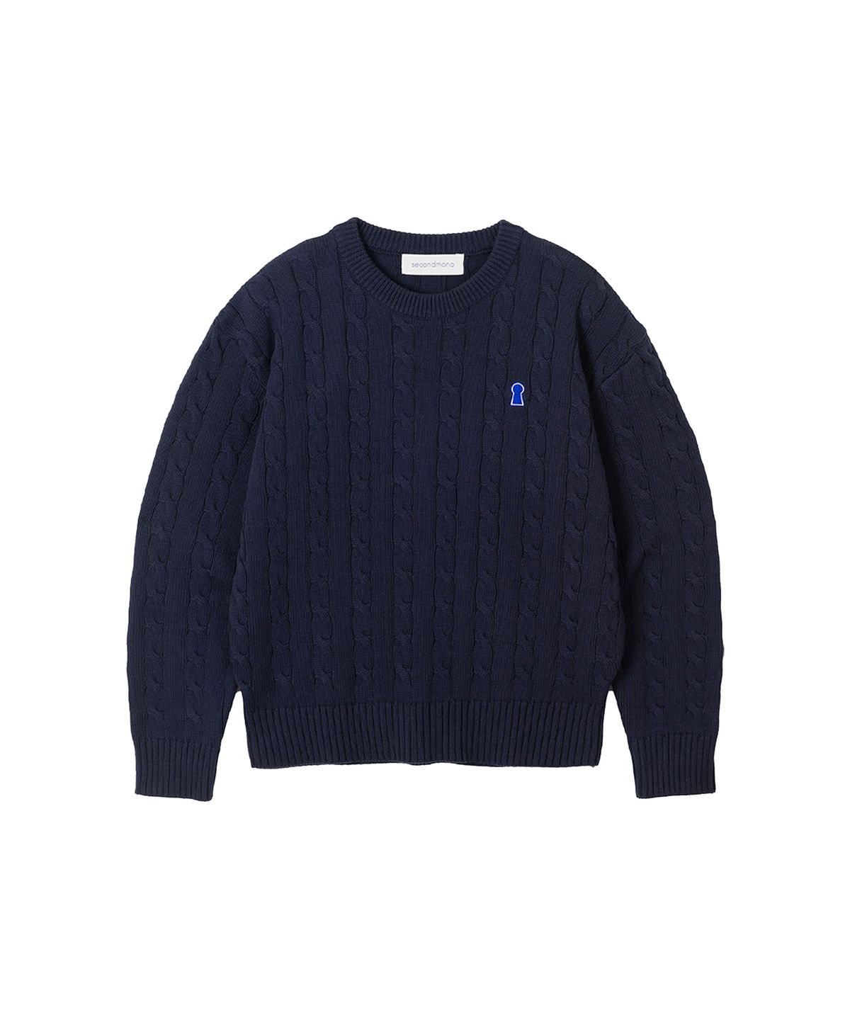 세컨모놀로그(SECONDMONO) Heavyweight Cable Crew Neck Knit [NAVY]_COOSKT040NAVY