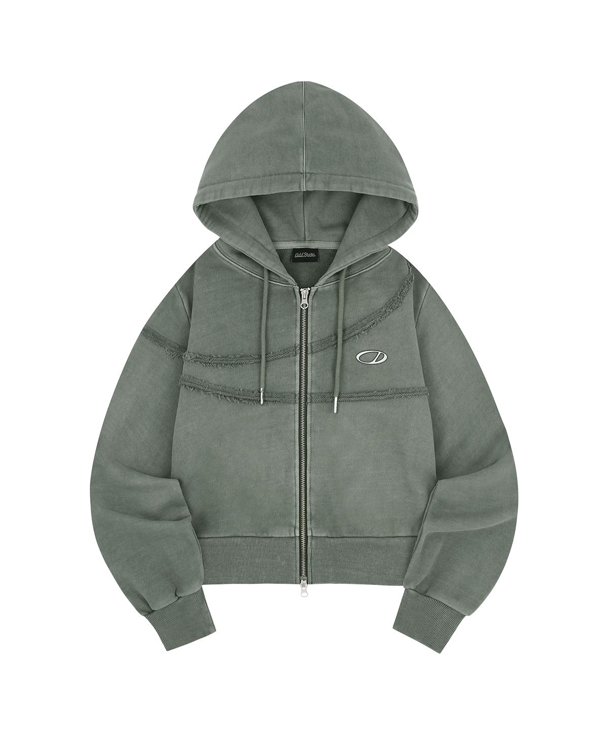 MUSINSA | ODDSTUDIO Pigment cut-off hooded zip-up - KHAKI