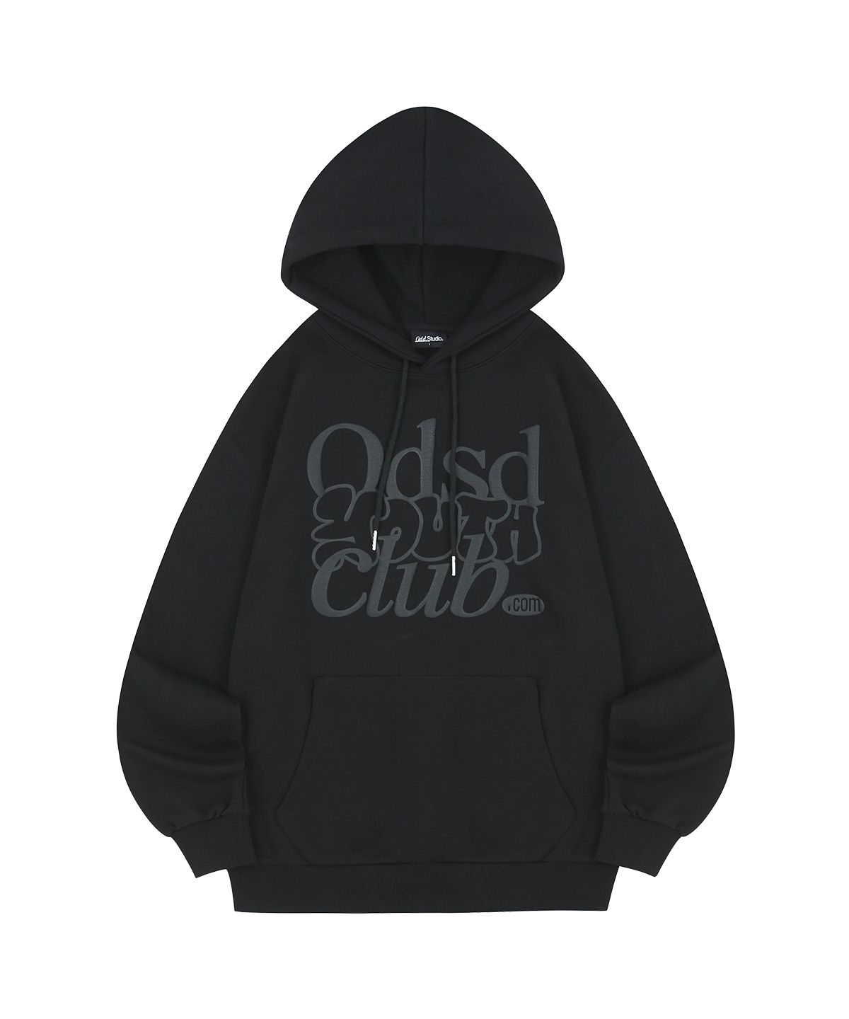 오드스튜디오(ODDSTUDIO) ODSD 엠보싱 로고 오버핏 후드 - BLACK