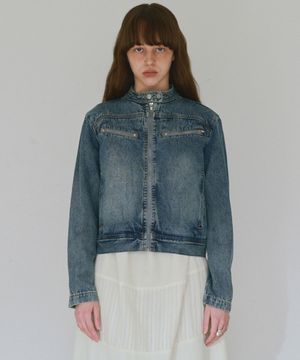워시드 데님 레이싱 자켓 [빈티지 블루]