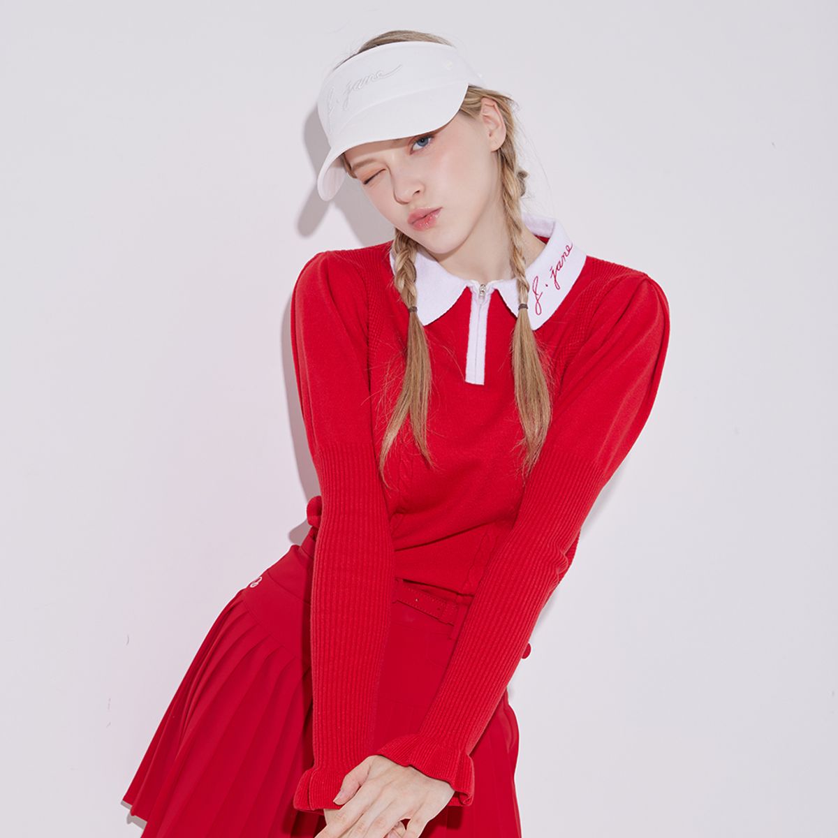 제이제인(J.JANE) 퍼프 슬리브 카라 니트 (Red)