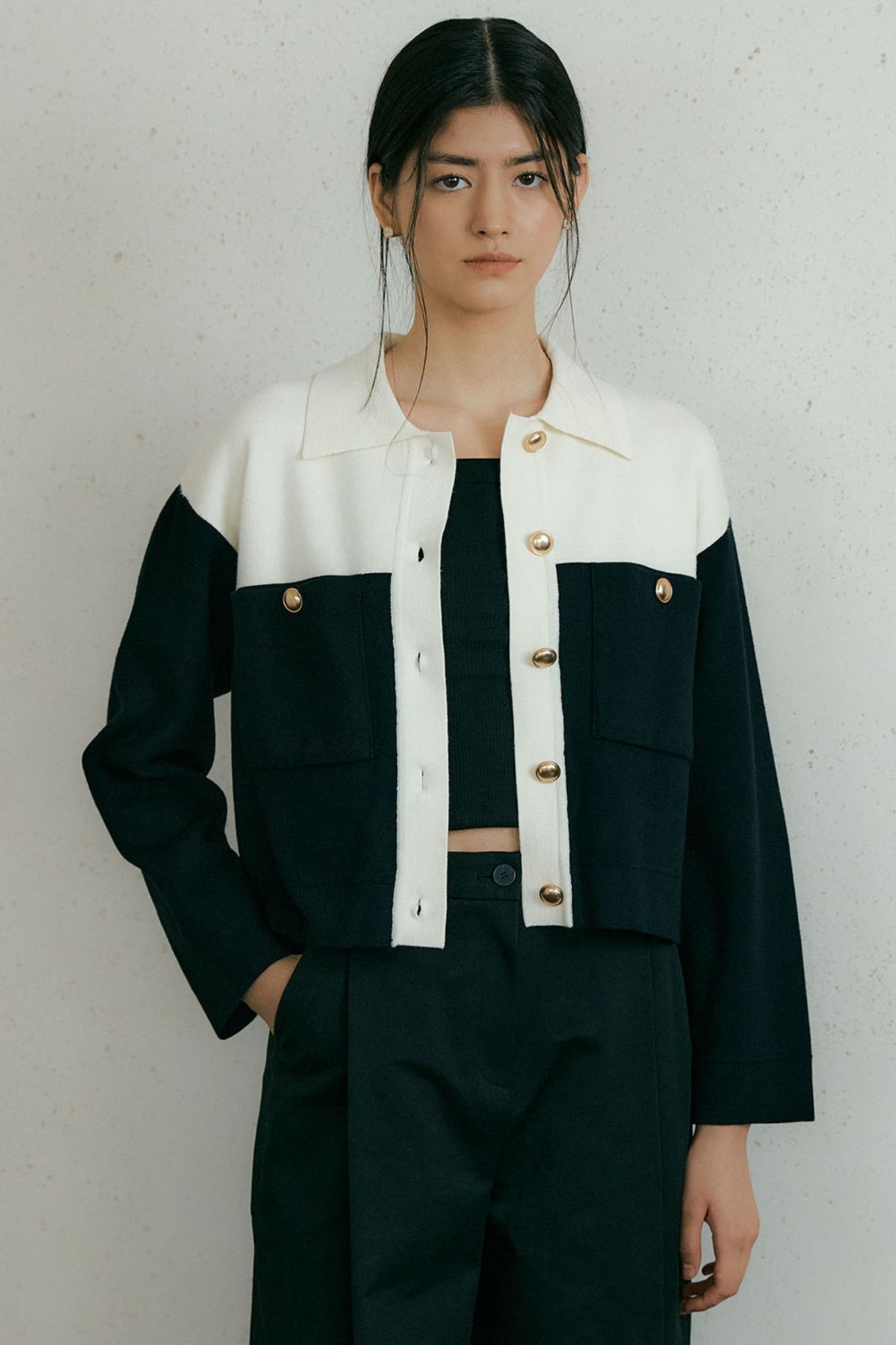 더페니(THE PENNY) COMBI KNIT JACKET