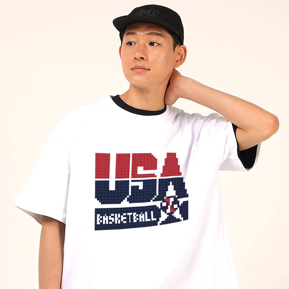 스터프(STUFF) USA 픽셀 디티 로고 화이트 헤비 반팔티