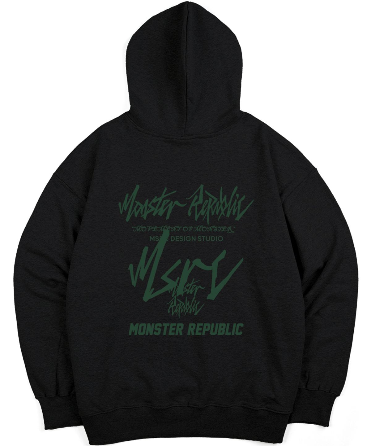 몬스터리퍼블릭(MONSTER REPUBLIC) 무브먼트 레터링 딥그린 후드티 블랙