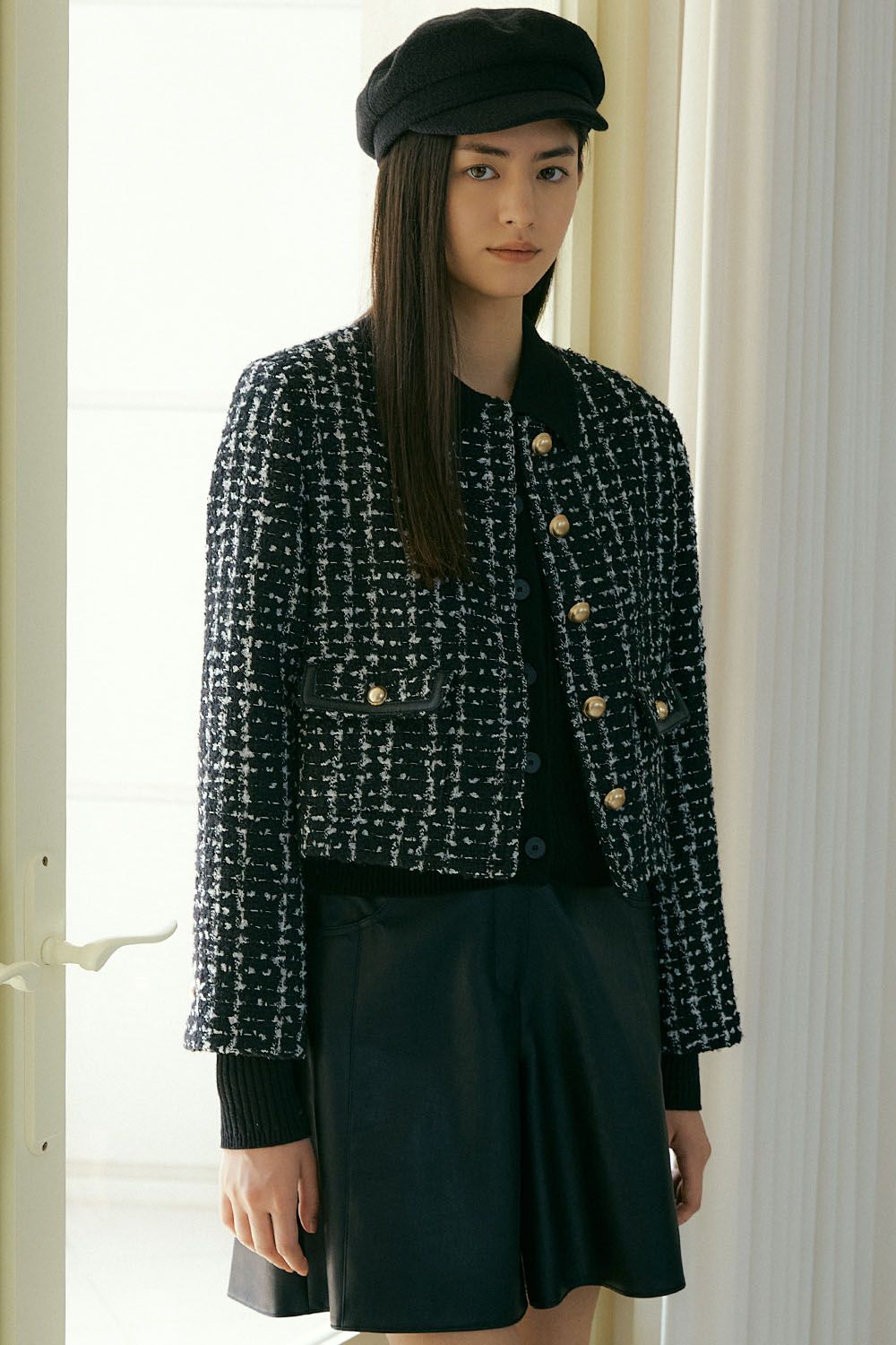 MUSINSA | THE PENNY LEATHER POCKET TWEED JACKET - White