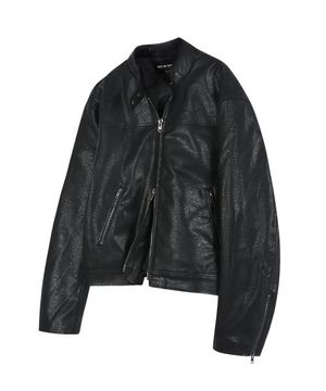 신세틱 레더 크롭 바이커자켓 - 블랙