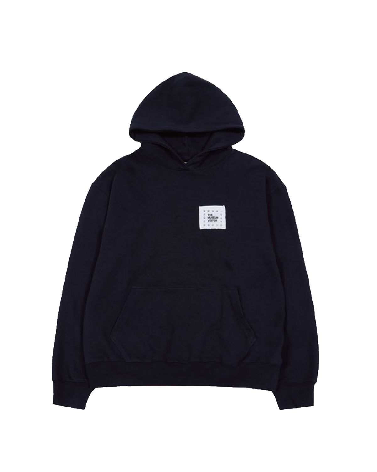 더뮤지엄비지터(THEMUSEUMVISITOR) CUBIC LOGO STITCHED ESSENTIAL HOODY (BLACK)