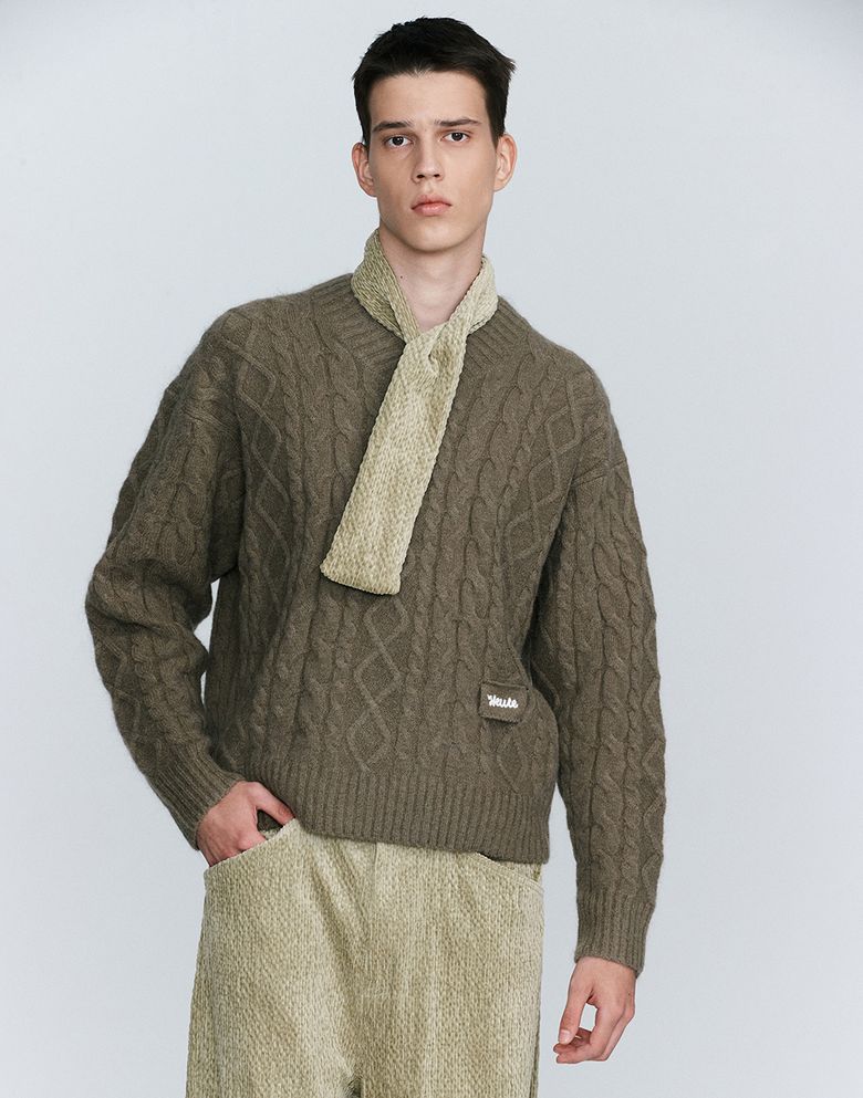 KID MOHAIR SIGNATURE V NECK  (KHAKI)