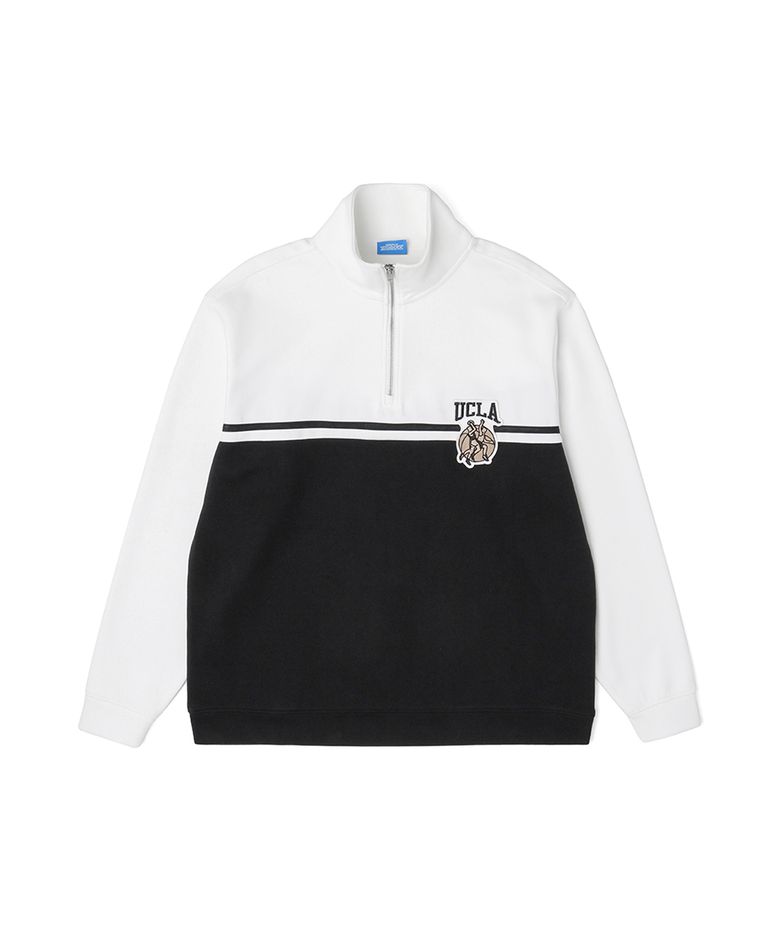 남성 컬러 블럭 하이넥 반집업 티셔츠[BLACK](UZ9LT01_39)