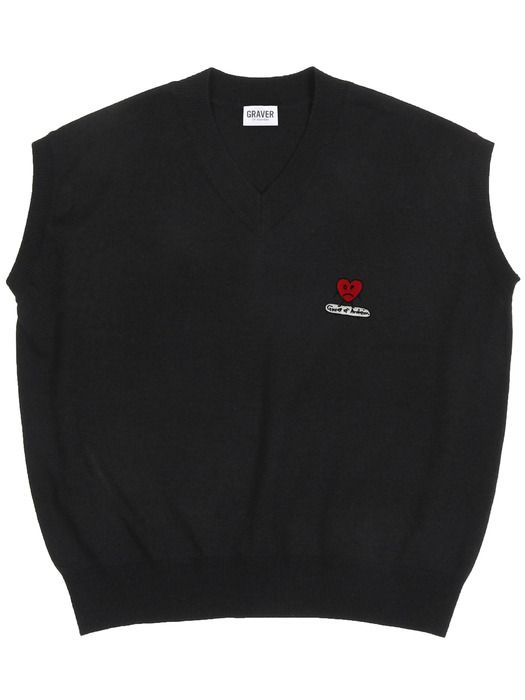[GRAVER]★HEART BOARD EMBROIDERY KNIT VEST MUSINSA | GRAVER [UNISEX]Heart board embroidery knit vest_black