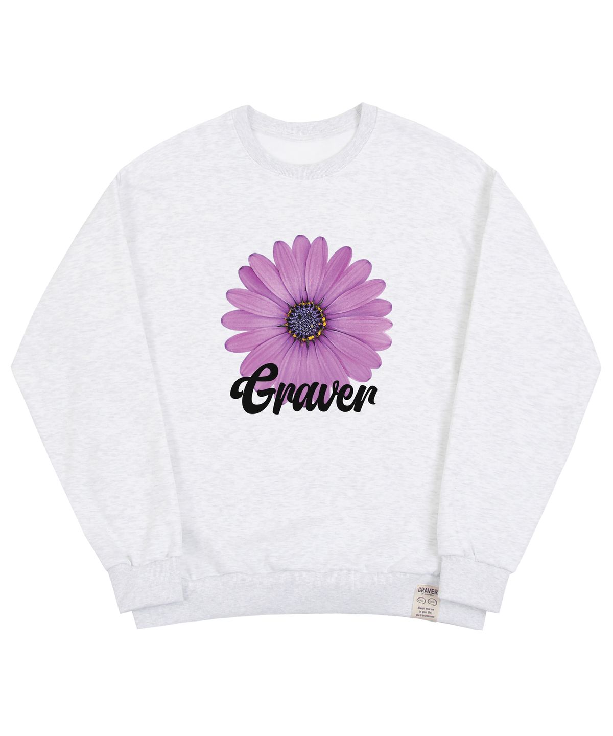 그레이버(GRAVER) [UNISEX]퍼플 데이지플라워 스마일 맨투맨_멜란지화이트