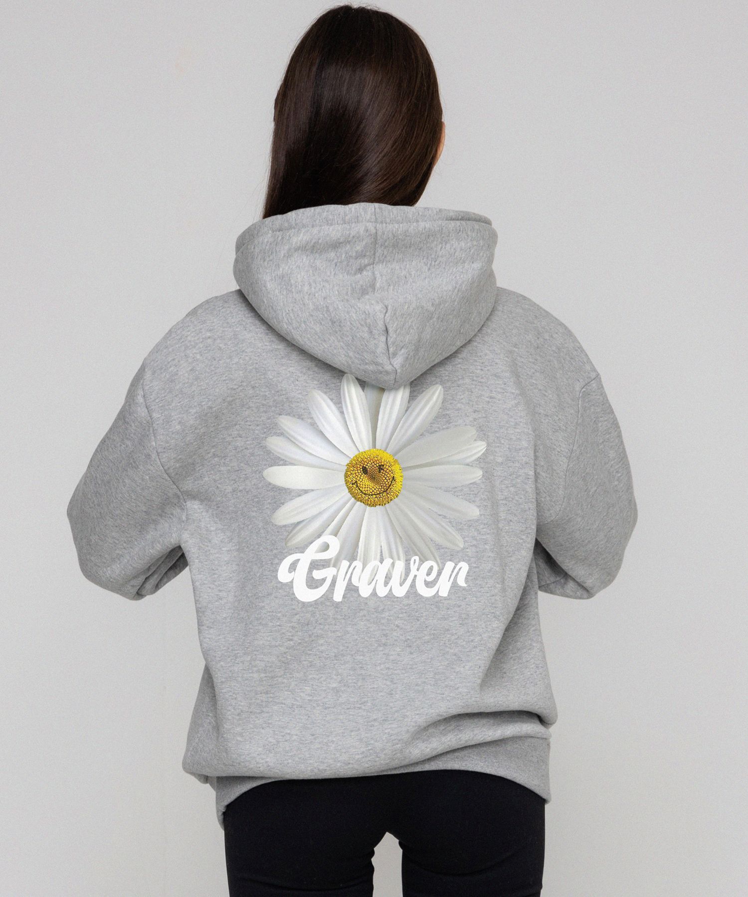 【GRAVER】23FW★ Back Daisy Flower Smile Hoodie MUSINSA | GRAVER [UNISEX] Back Daisy Flower Smile Hoodie_Gray