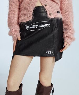 레터링 레더 스커트 (검정)