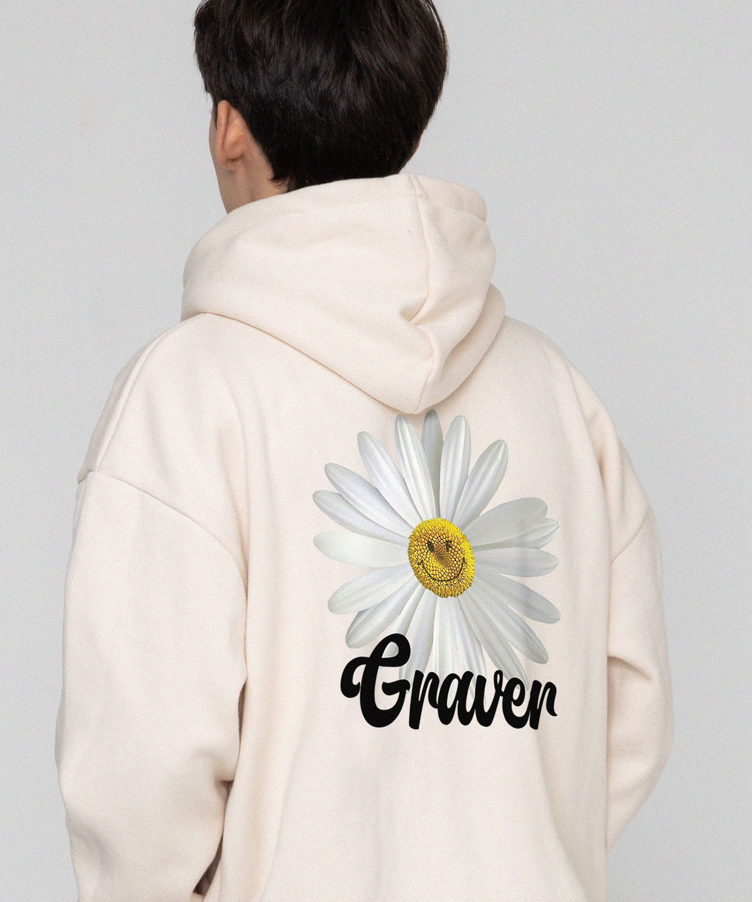 [GRAVER]★BACK DAISY FLOWER SMILE SWEATSHIRT MUSINSA | GRAVER [UNISEX] Back Daisy Flower Smile Hoodie_Navy