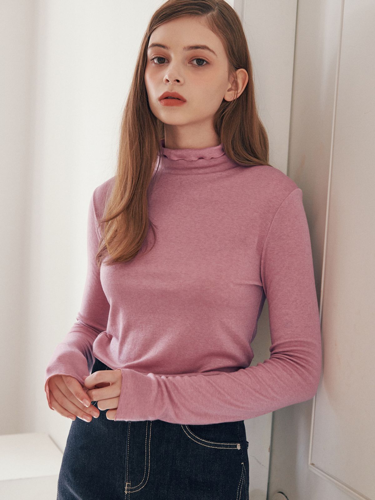 오앨(OUEL) WOOL SPAN TURTLENECK_LIGHT PINK