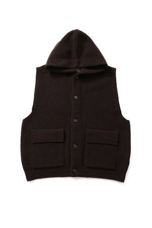 Acorn Boucle Hoodie Knit Cardigan Vest Brown
