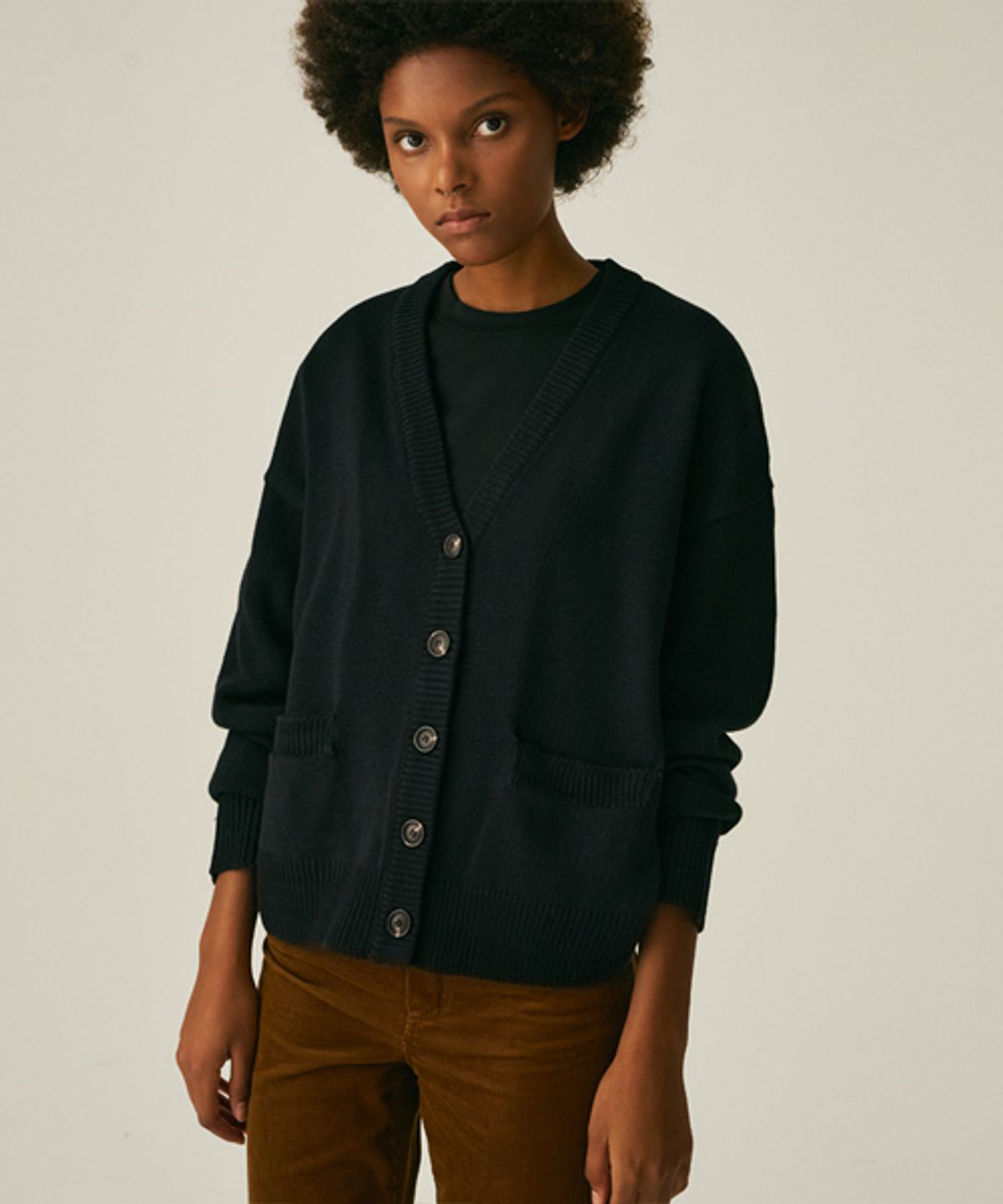 레이디 볼륨(LADY VOLUME) BASIC KNIT WOOL CARDIGAN_BLACK